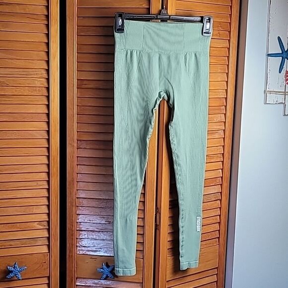 Gymshark Seafoam green ribbed leggings A0016 - Picture 1 of 6
